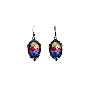 3951 Gothic Bat Cameo Earrings Vintage Crystal Glass Bats Dangle Earring
